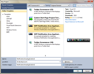 New Project - Visual Studio 2010 - Online Templates
