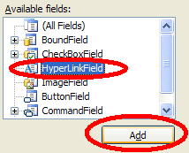 Přidání sloupce HyperLinkField